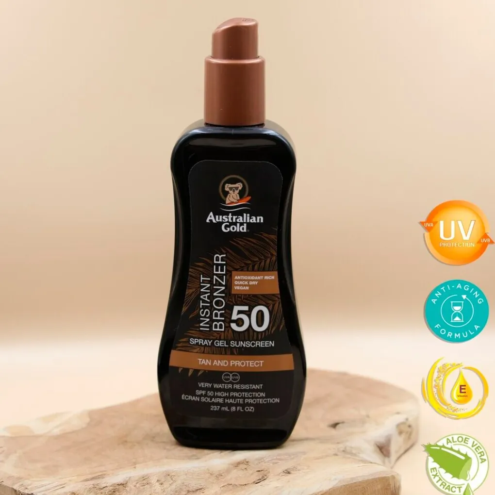 Australian Gold Zonnebrand>SPF50 Spray Gel met Bronzer