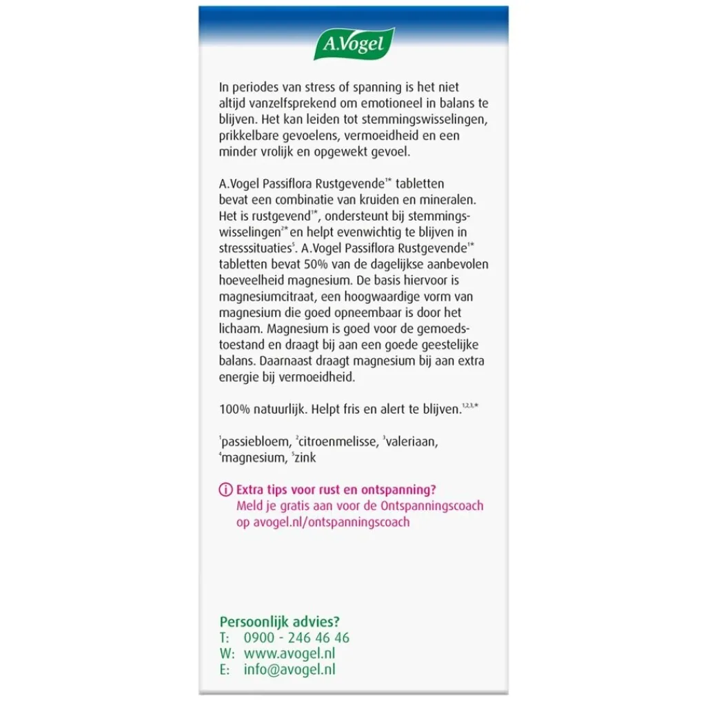 A.Vogel Natuurlijke Supplementen|Rust En Ontspanning>Passiflora Stemmingswisselingen2* Rustgevende1* Tabletten