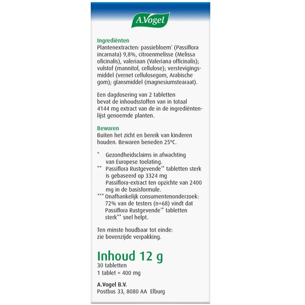 A.Vogel Natuurlijke Supplementen|Rust En Ontspanning>Passiflora Sterk** Rustgevende Tabletten