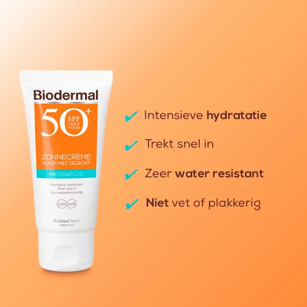 Biodermal Zonnebrand>Hydraplus SPF50+ Zonnecrème voor het Gezicht