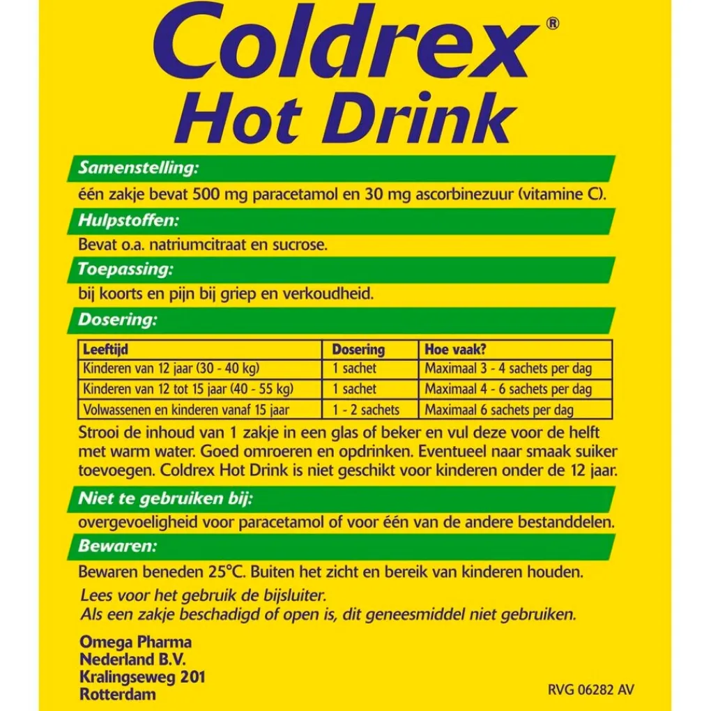 Hot Coldrex Pijn>Coldrex Hot Drink 500mg Poeder voor Drank