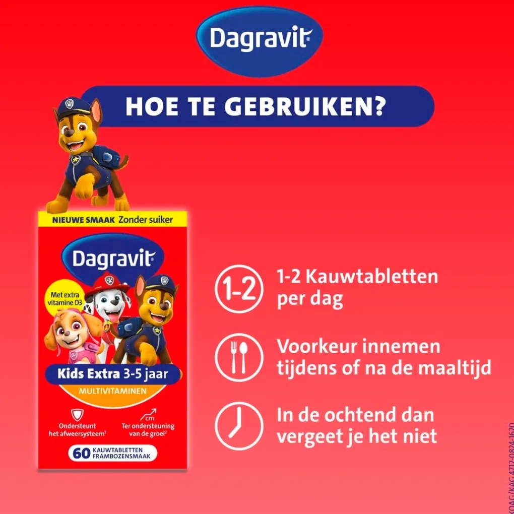 Dagravit Baby En Kind Gezondheid|Vitamines>Kids-Xtra Paw Patrol 3-5 jaar Kauwtabletten