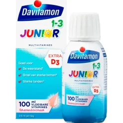 Davitamon Vitamines>Junior 1+ Framboos Vloeibare Vitaminen