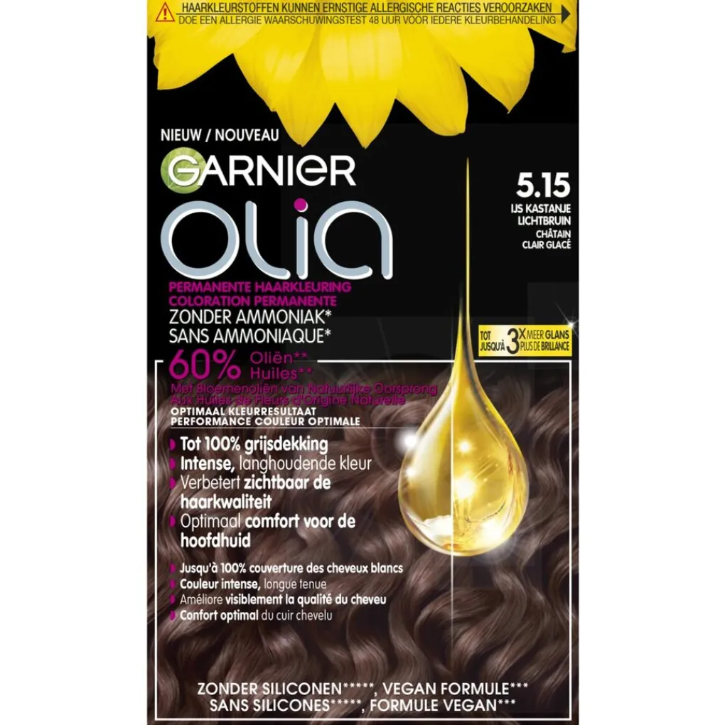 Olia Haarverf>Garnier 5.15 Ijs Kastanje Lichtbruin Permanente Haarkleuring