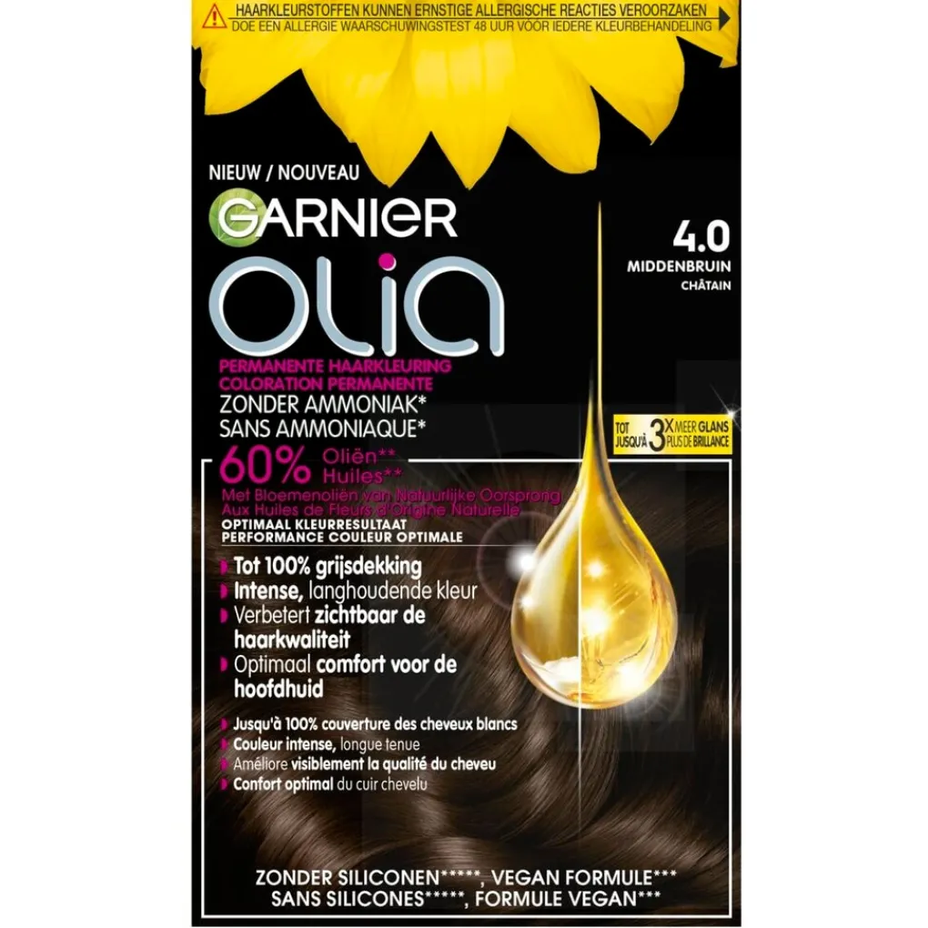 Olia Haarverf>Garnier 4.0 Middenbruin Permanente Haarkleuring