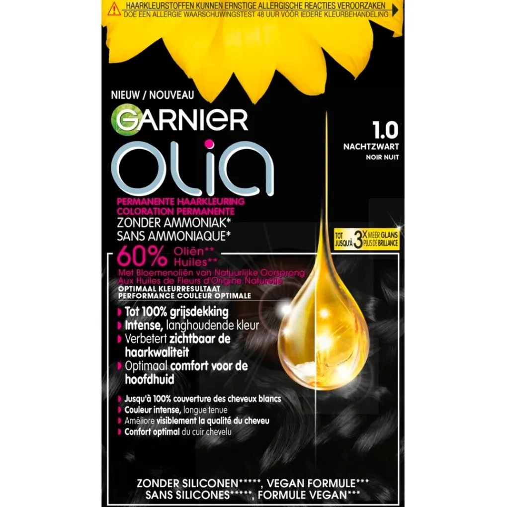 Olia Haarverf>Garnier 1.0 Zwart Permanente Haarkleuring