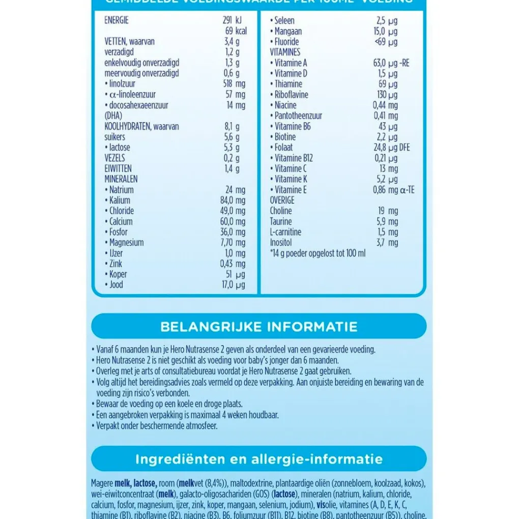 Hero Flesvoeding>6+M Nutrasense Classic 2 Opvolgmelk