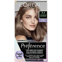 Preference Haarverf>L'Oréal Paris Préférence Cool Blondes 7.1 As Middenblond Permanente Haarkleuring