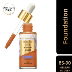 Max Factor Foundation>Miracle Pure Skin Reset 85-90 Medium to Deep 2-in-1 Serum Foundation