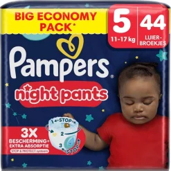 Pampers Pyjamabroekjes>Night Pants Maat 5 Luierbroekjes