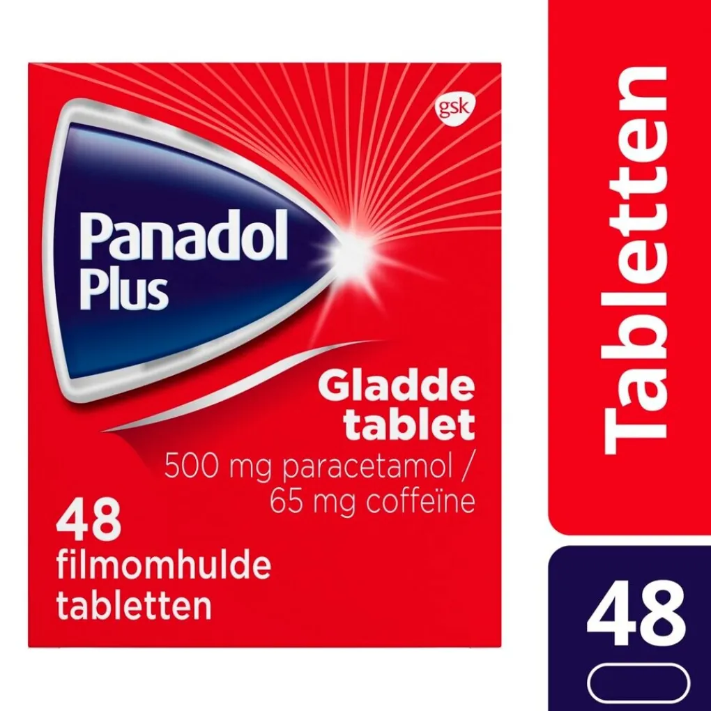 Panadol Pijn>Plus 500mg/65mg Paracetamol en Coffëine Gladde Tabletten