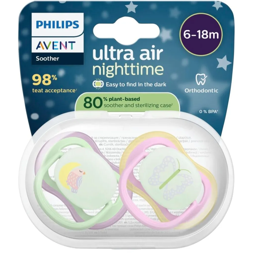 Philips Avent Fopspenen>Soother Ultra Air 6-18M SCF376/29 Nighttime Fopspeen