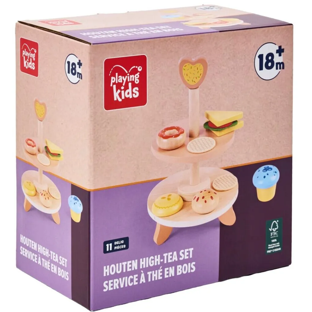Playing Kids Houten Speelgoed>Houten High-Tea Set