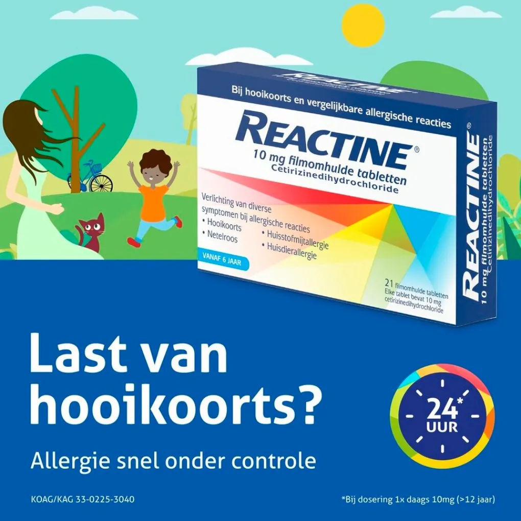 Reactine Allergische Reacties>Cetirizine 10mg Filmomhulde Hooikoortstabletten