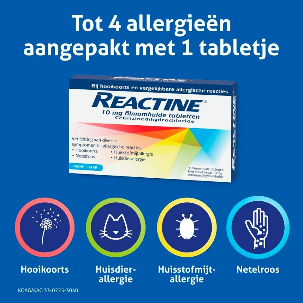 Reactine Allergische Reacties>Cetirizine 10mg Filmomhulde Hooikoortstabletten