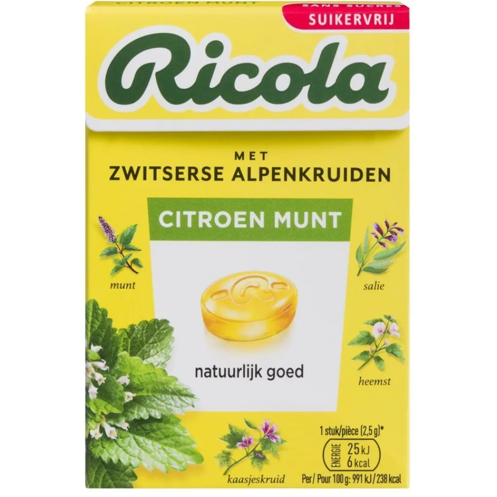 Ricola Snacks En Snoep>Citroen Munt Kruidenpastilles