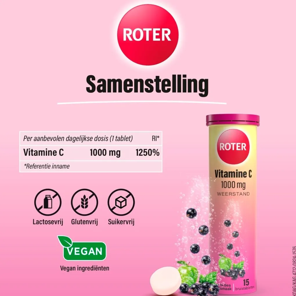 Roter Vitamines|Weerstand En Of Energie>Vitamine C 1000mg Zwarte Bes Appel Bruistabletten