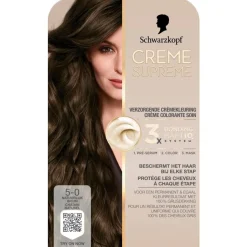 Schwarzkopf creme supreme Haarverf>5-0 Natuurlijk Bruin Verzorgende Crèmekleuring