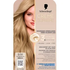 Schwarzkopf creme supreme Haarverf>9-16 Cool Licht Asblond Verzorgende Crèmekleuring