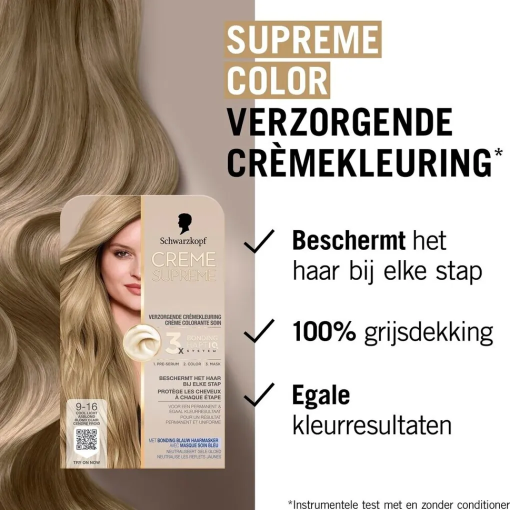 Schwarzkopf creme supreme Haarverf>9-16 Cool Licht Asblond Verzorgende Crèmekleuring