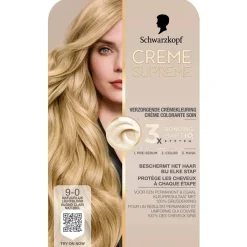 Schwarzkopf creme supreme Haarverf>9-0 Natuurlijk Lichtblond Verzorgende Crèmekleuring