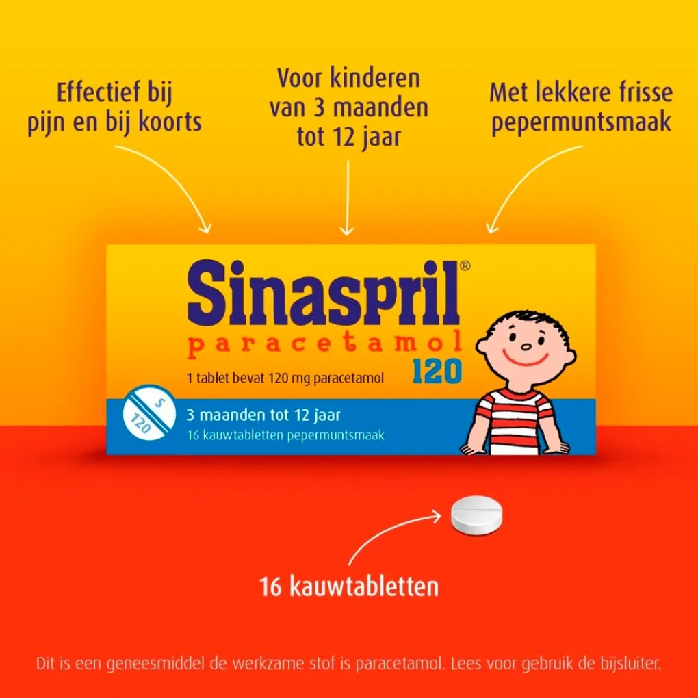Sinaspril Pijn>Paracetamol 120mg Kauwtabletten