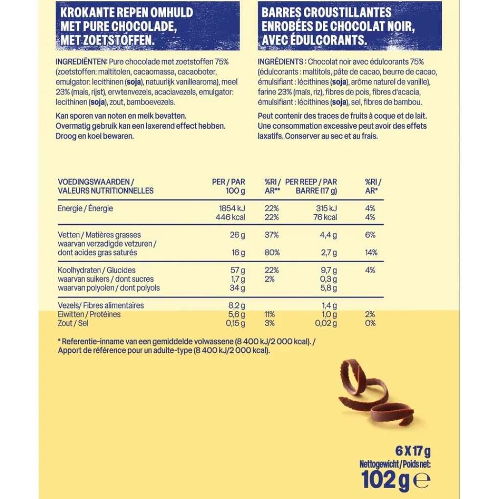 WeCare Verantwoorde Tussendoortjes>Crunchy Dark Choco Bars